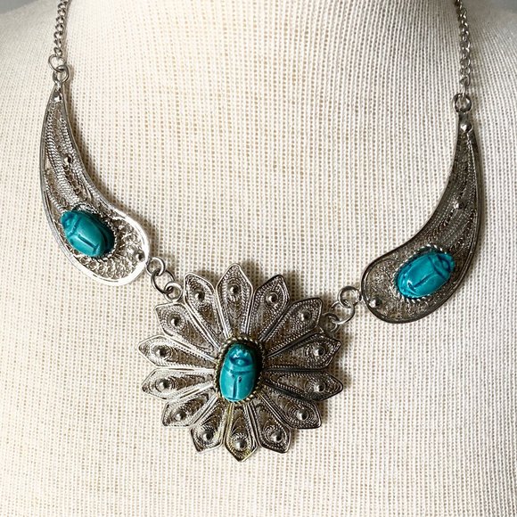 Egyptian Jewelry - 20" Egyptian Costume Bib Jewelry Necklace with Scarabs